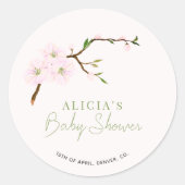 Blozende roze bloem elegante meisje baby shower ronde sticker (Voorkant)