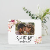 Blozende Roze Bloem Foto Handgeschreven Bewaar de  Save The Date (Staand voorkant)
