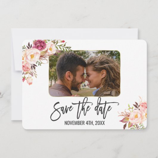 Blozende Roze Bloem Foto Handgeschreven Bewaar de  Save The Date (Voorkant)