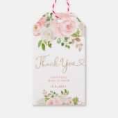 Blozende roze bloem goud dank je cadeaulabel (Voorkant)