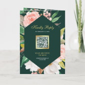 Blozende Roze Bloem Goud Smaragd QR Code Bruiloft (Achterkant)