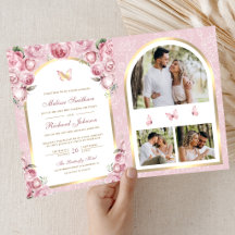 Blozende Roze Bloem Gouden Boog Vlinder Bruiloft
