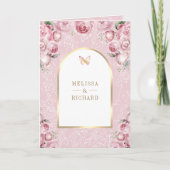Blozende Roze Bloem Gouden Boog Vlinder Bruiloft (Voorkant)