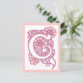 Blozende Roze Bloem Letter C Monogram | Romantisch Briefkaart (Staand voorkant)