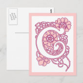 Blozende Roze Bloem Letter C Monogram | Romantisch Briefkaart (Voorkant / Achterkant)