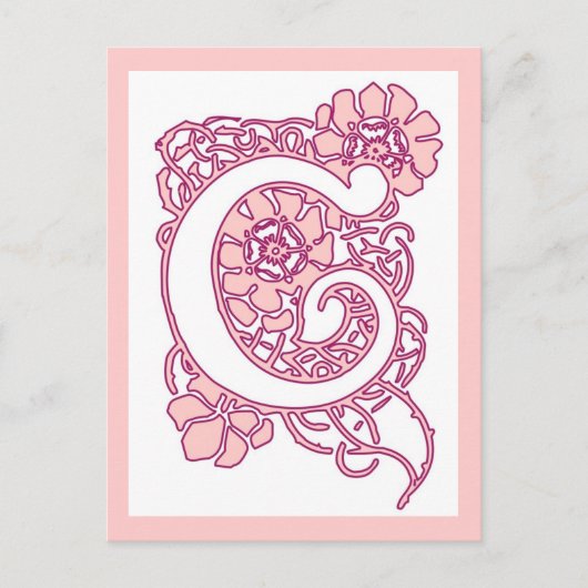 Blozende Roze Bloem Letter C Monogram | Romantisch Briefkaart (Voorkant)
