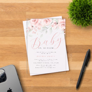 Blozende Roze Bloem Meisje Baby Shower Acryl Uitnodigingen