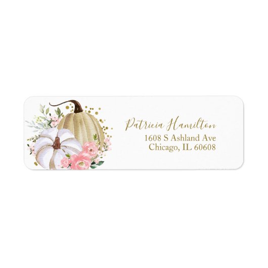 Blozende Roze Bloem Pompoen Herfst Bruids Shower Etiket (Voorkant)