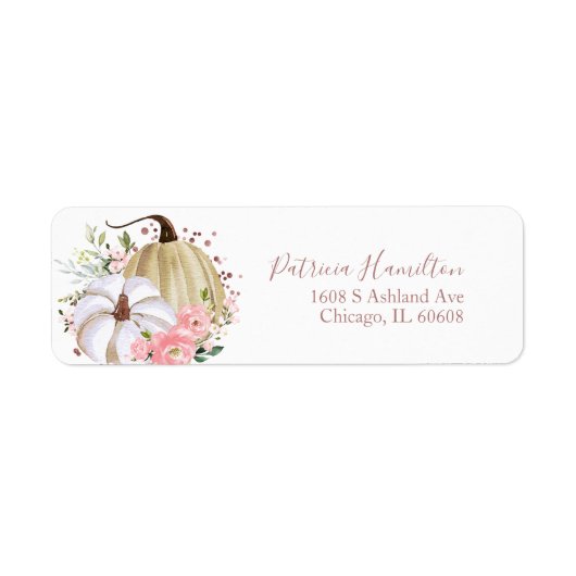 Blozende Roze Bloem Pompoen Herfst Bruiloft Label (Voorkant)