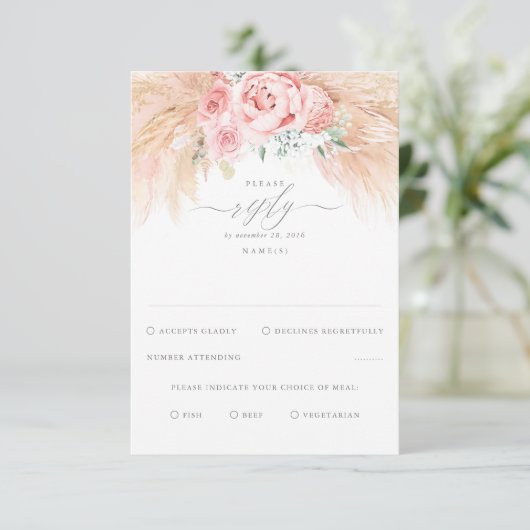 Blozende Roze Bloemen Exotische Trouw RSVP (Staand voorkant)