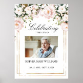 Blozende Roze Bloemen Foto Herdenking Funeral  Poster (Voorkant)