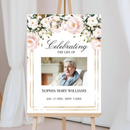 Blozende Roze Bloemen Foto Herdenking Funeral  Poster