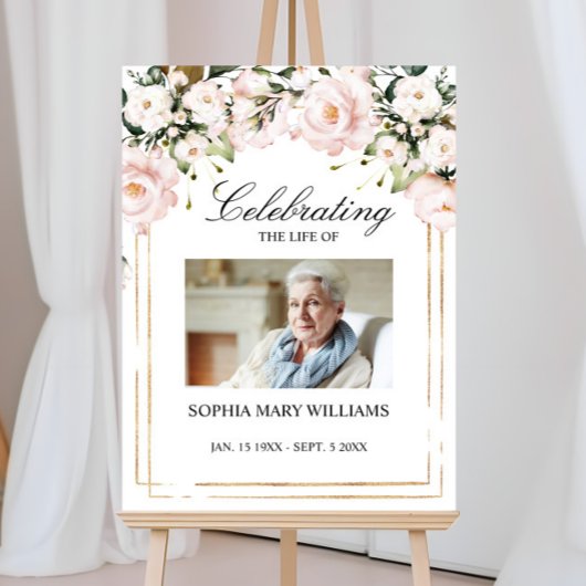 Blozende Roze Bloemen Foto Herdenking Funeral  Poster