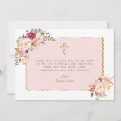 Blozende Roze Bloemen Goud 1e Verjaardag Doopfeest Bedankkaart (Voorkant)