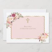 Blozende Roze Bloemen Goud 1e Verjaardag Doopfeest Bedankkaart (Achterkant)