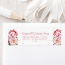 Blozende Roze Bloemen Gouden Glitters Retouradres