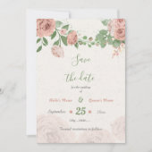 blozende roze bloemen groen botanisch save the date (Voorkant)
