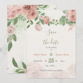 blozende roze bloemen groen botanisch save the date (Voorkant / Achterkant)