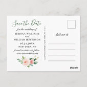 Blozende Roze Bloemen Groene Huwelijksaankondiging Briefkaart (Achterkant)