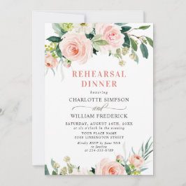 Blozende Roze Bloemen Groene REHEARSAL DINER Kaart