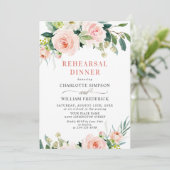 Blozende Roze Bloemen Groene REHEARSAL DINER Kaart (Staand voorkant)