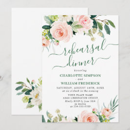 Blozende Roze Bloemen Groene REHEARSAL DINER Kaart