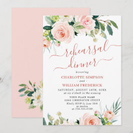 Blozende Roze Bloemen Groene REHEARSAL DINER Kaart