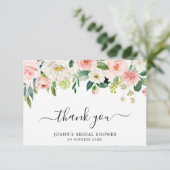 Blozende Roze Bloemen Moderne Botanische Bruidsdou Bedankkaart (Staand voorkant)