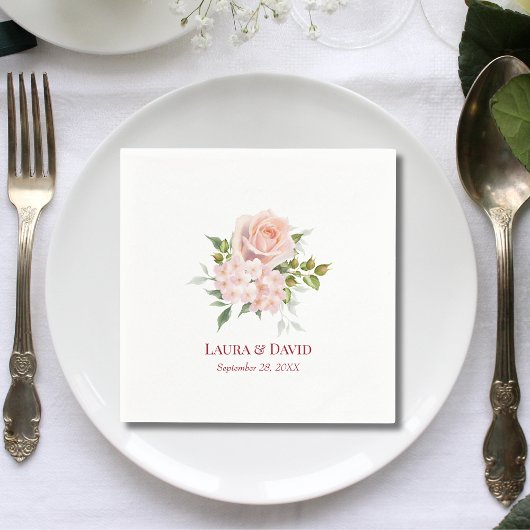 Blozende Roze Bloemen Moderne Botanische Trouwpapi Servet
