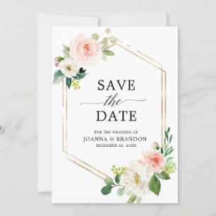 Blozende Roze Bloemen Moderne Geometrische Gouden  Save The Date
