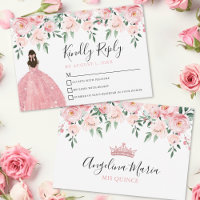 Blozende Roze Bloemen Quinceanera RSVP Kaart