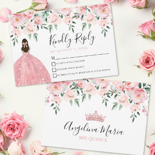Blozende Roze Bloemen Quinceanera RSVP Kaart