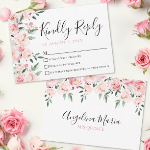 Blozende Roze Bloemen Quinceanera RSVP Kaart