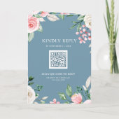 Blozende Roze Bloemencode Dusty Blauwe Bruiloft (Achterkant)