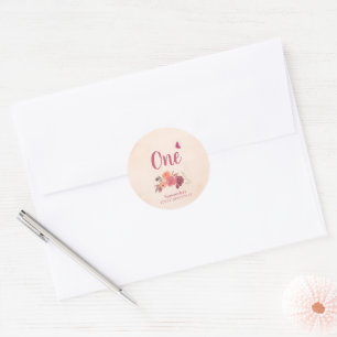 Blozende Roze Bloemenschildering in Waterverf Eers Ronde Sticker