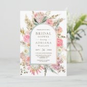 Blozende Roze Bloemige Boho Pampas Gras Bruidsdouc Kaart (Staand voorkant)