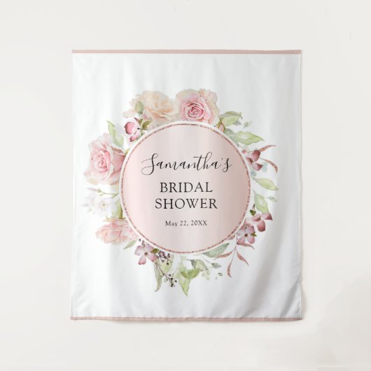 Blozende Roze Bloemige Bruidsmeisjesfeest Foto Ach Wandkleed (Voorkant)