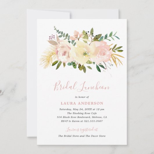 Blozende Roze Bloemige Elegante Bruidsuitnodiging Kaart (Voorkant)