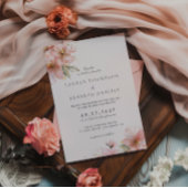 Blozende Roze Bloemige Elegante Script Bruiloft QR Kaart