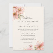 Blozende Roze Bloemige Elegante Script Bruiloft QR Kaart (Voorkant)