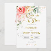 Blozende Roze Bloemige Eucalyptus Trouw Save The D Kaart (Voorkant / Achterkant)