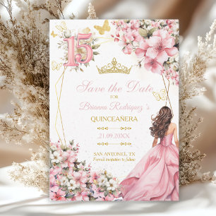 Blozende Roze Bloemige Gouden Vlinders Quinceañera