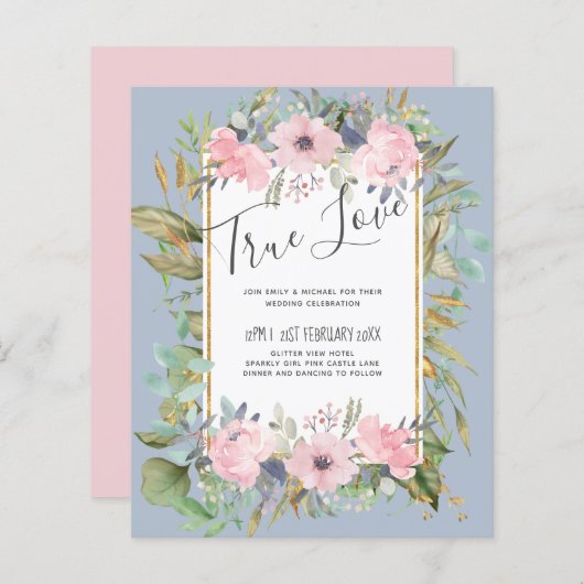 Blozende Roze Bloemige Groene Boho Bruiloft (Voorkant / Achterkant)