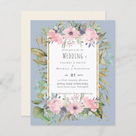 Blozende Roze Bloemige Groene Boho Bruiloft (Voorkant / Achterkant)