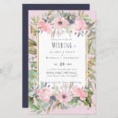 Blozende Roze Bloemige Groene Boho Bruiloft (Voorkant / Achterkant)