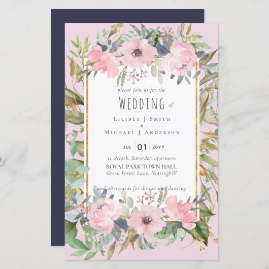 Blozende Roze Bloemige Groene Boho Bruiloft (Voorkant / Achterkant)