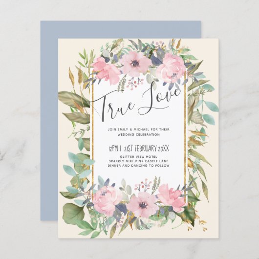 Blozende Roze Bloemige Groene Boho Bruiloft (Voorkant / Achterkant)