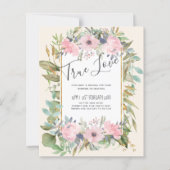 Blozende Roze Bloemige Groene Boho Bruiloft (Voorkant)