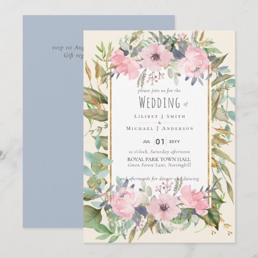 Blozende Roze Bloemige Groene Boho Bruiloft (Voorkant / Achterkant)