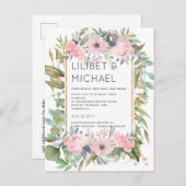 Blozende Roze Bloemige Groene Boho Bruiloft Briefkaart (Voorkant / Achterkant)